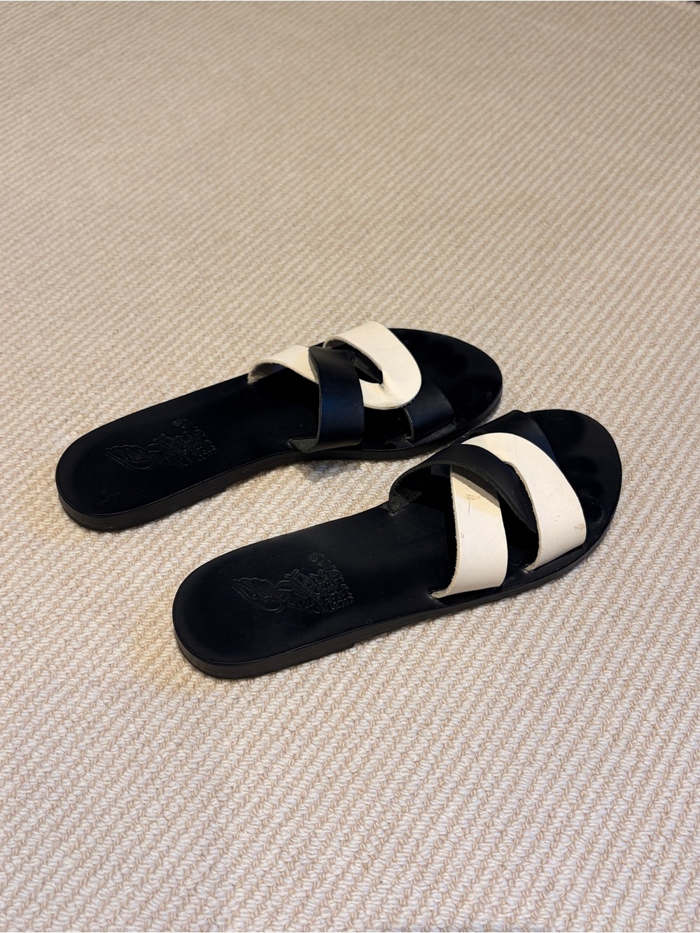 Ancient Greek Sandals Black and White Women’s Slide Sandals